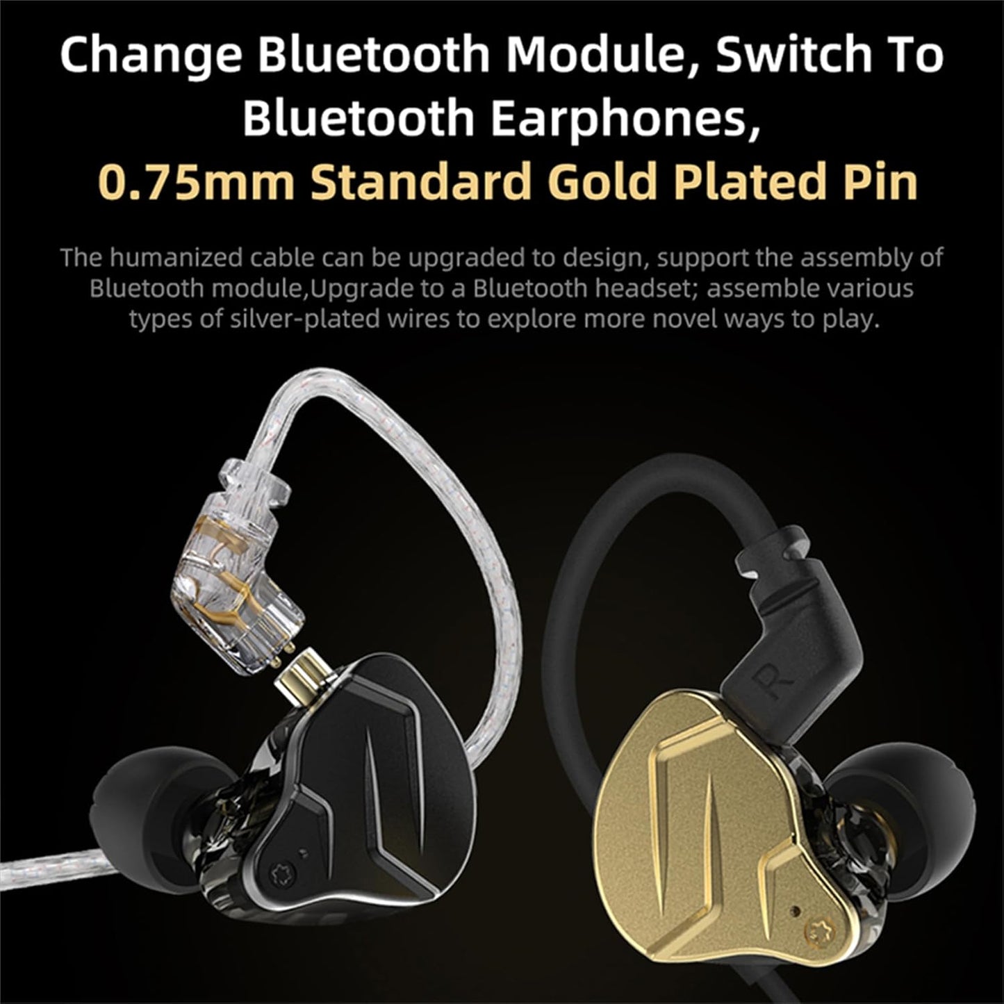 KZ ZSN PRO X Gaming Earbuds, High Fidelity in Ear Monitor Headphones Wired Earbuds, Hybrid Dual Driver IEMS Earphones with 1BA 1DD Detachable Tangle-Free Cable for Computer Tablet (Gold, without Mic)