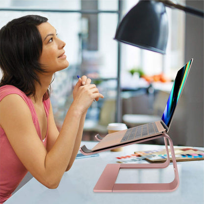 Ergonomic Aluminum Laptop Mount | Computer Stand & Holder - Compatible with Macbook, HP, Lenovo, Samsung, Huawei & More (10-17.3" Laptops) - Rose Gold