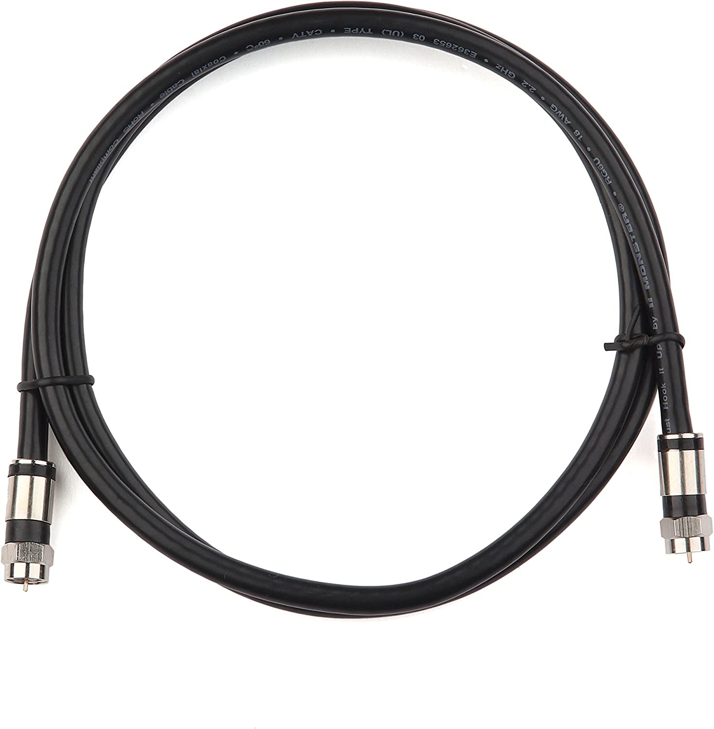 Coaxial Cable Short (4 Feet) with RG6 Coax Cable Connector (And F-Type Cable Extension Adapter) Black Coax Satellite TV 75 Ohm