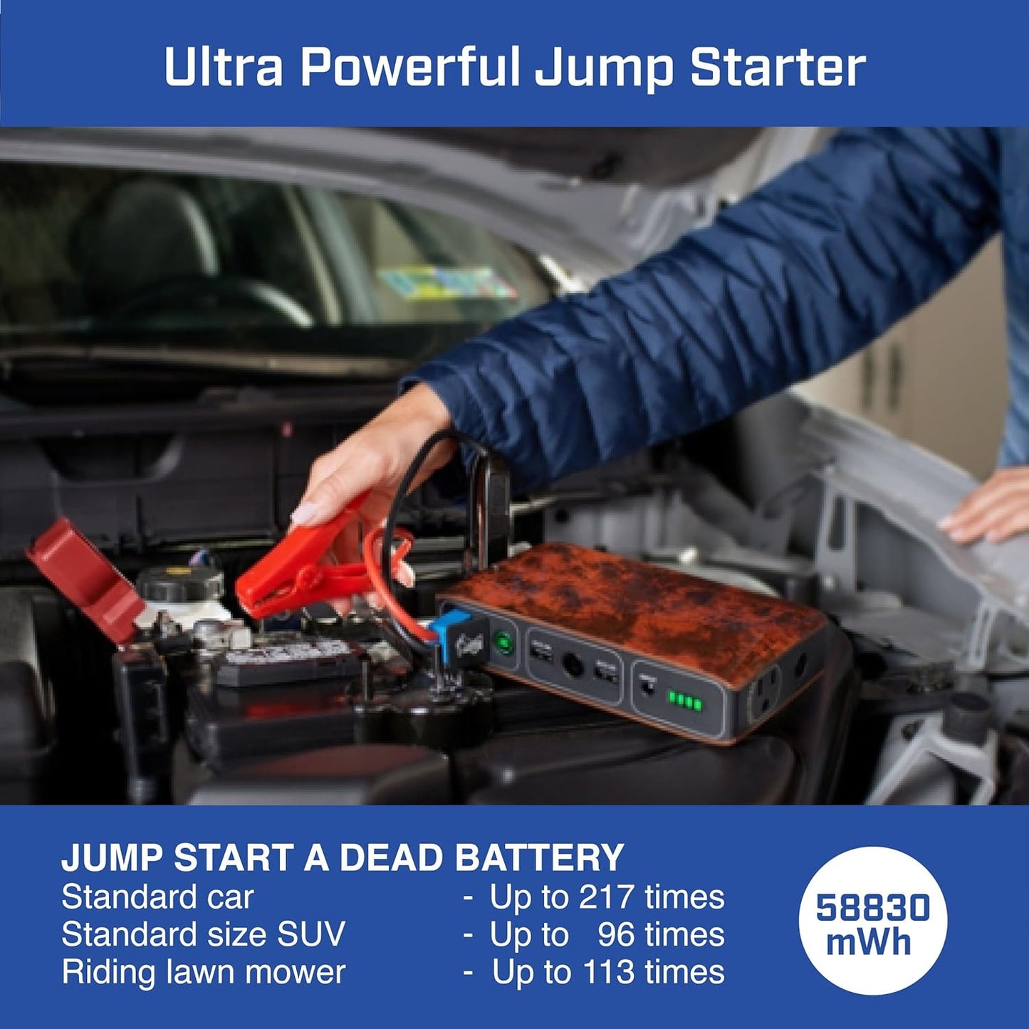 Bolt 58830 ACDC Portable Car Battery Jump Starter | 58.8Wh USB Power Bank with AC Outlet, Emergency Floodlight & Charger, Jump Cars Suvs & Trucks, Power Phones & Laptops, TSA Approved — Rose Gold