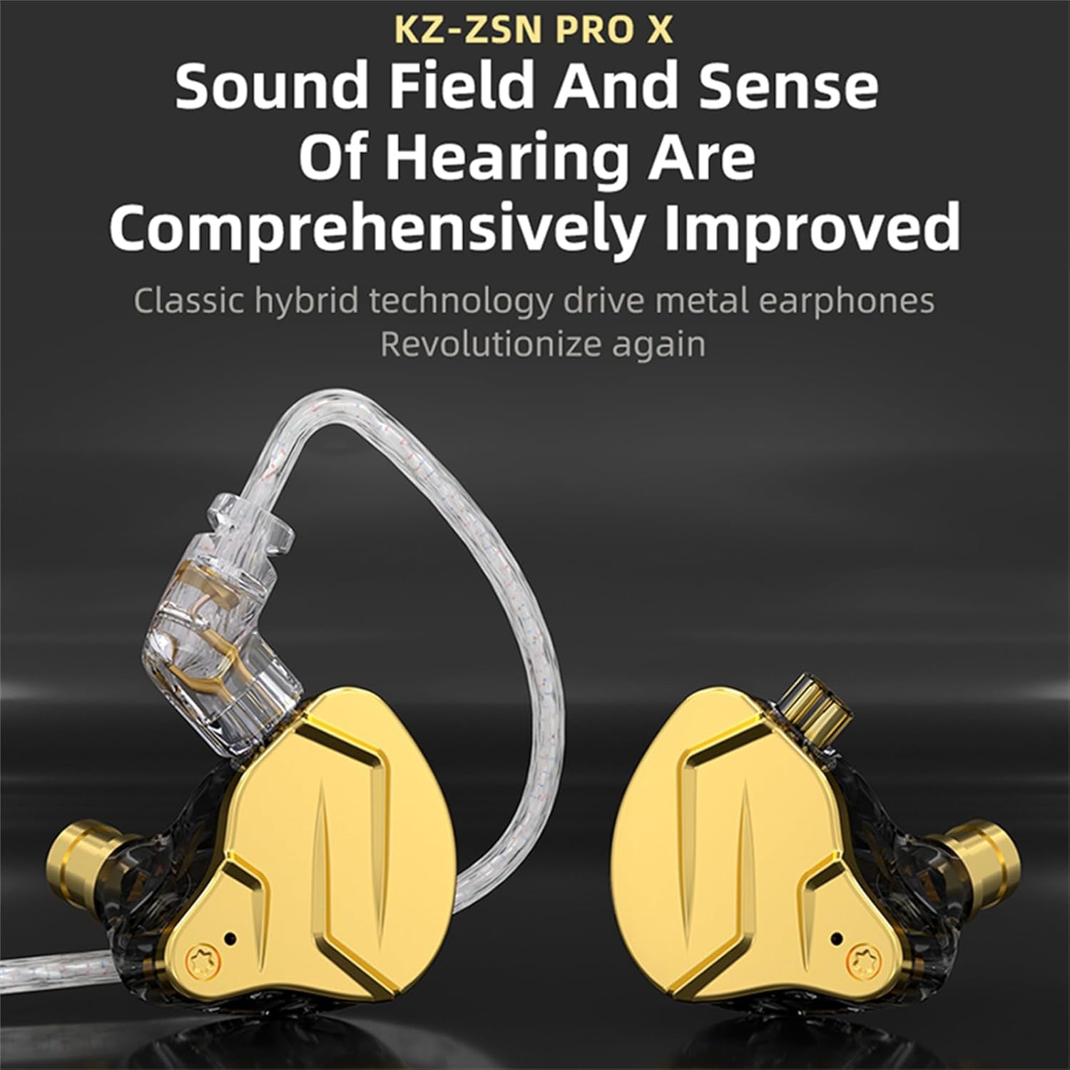 KZ ZSN PRO X Gaming Earbuds, High Fidelity in Ear Monitor Headphones Wired Earbuds, Hybrid Dual Driver IEMS Earphones with 1BA 1DD Detachable Tangle-Free Cable for Computer Tablet (Gold, without Mic)