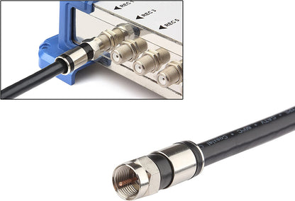 Coaxial Cable Short (4 Feet) with RG6 Coax Cable Connector (And F-Type Cable Extension Adapter) Black Coax Satellite TV 75 Ohm