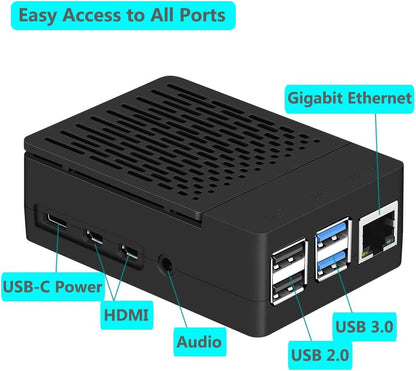 Case for Raspberry Pi 4, ABS Pi 4 Case with Cooling Fan, Pi 4 Heatsink, Simple Removable Top Cover for Pi 4 Model B/ 4B