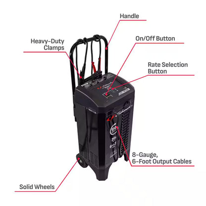 Automotive 12 Volt 150 Amp Fully Automatic Wheeled Battery Charger and Engine Starter with 20 Amp Boost
