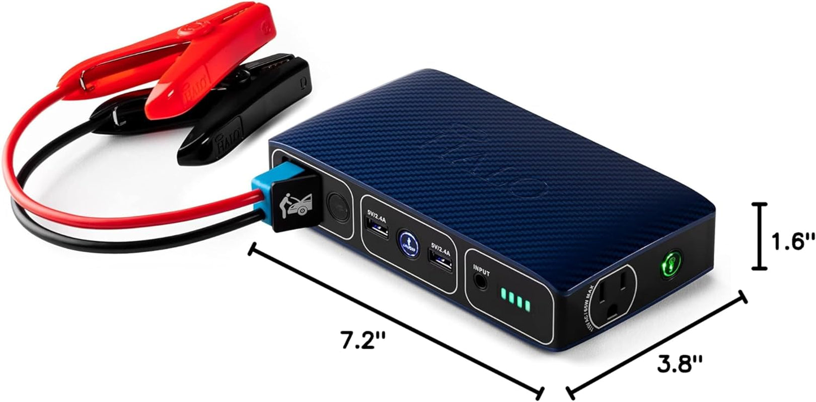 Bolt 58830 ACDC Portable Car Battery Jump Starter | 58.8Wh USB Power Bank with AC Outlet, Emergency Floodlight & Charger, Jumps Cars Suvs & Trucks, Powers Phones & Laptops, TSA Approved — Blue