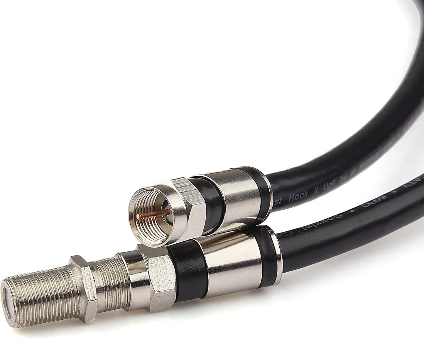 Coaxial Cable Short (4 Feet) with RG6 Coax Cable Connector (And F-Type Cable Extension Adapter) Black Coax Satellite TV 75 Ohm