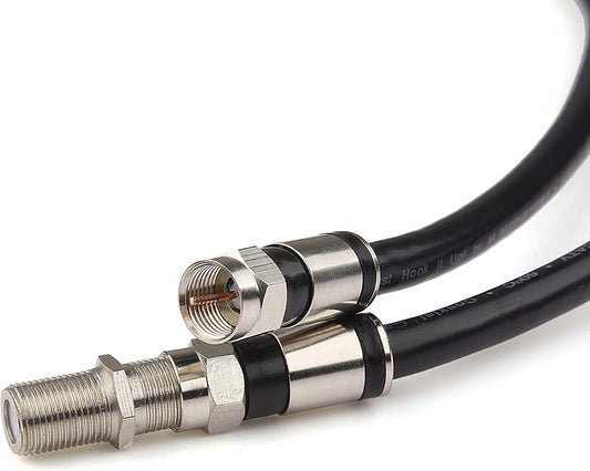 Coaxial Cable Short (4 Feet) with RG6 Coax Cable Connector (And F-Type Cable Extension Adapter) Black Coax Satellite TV 75 Ohm