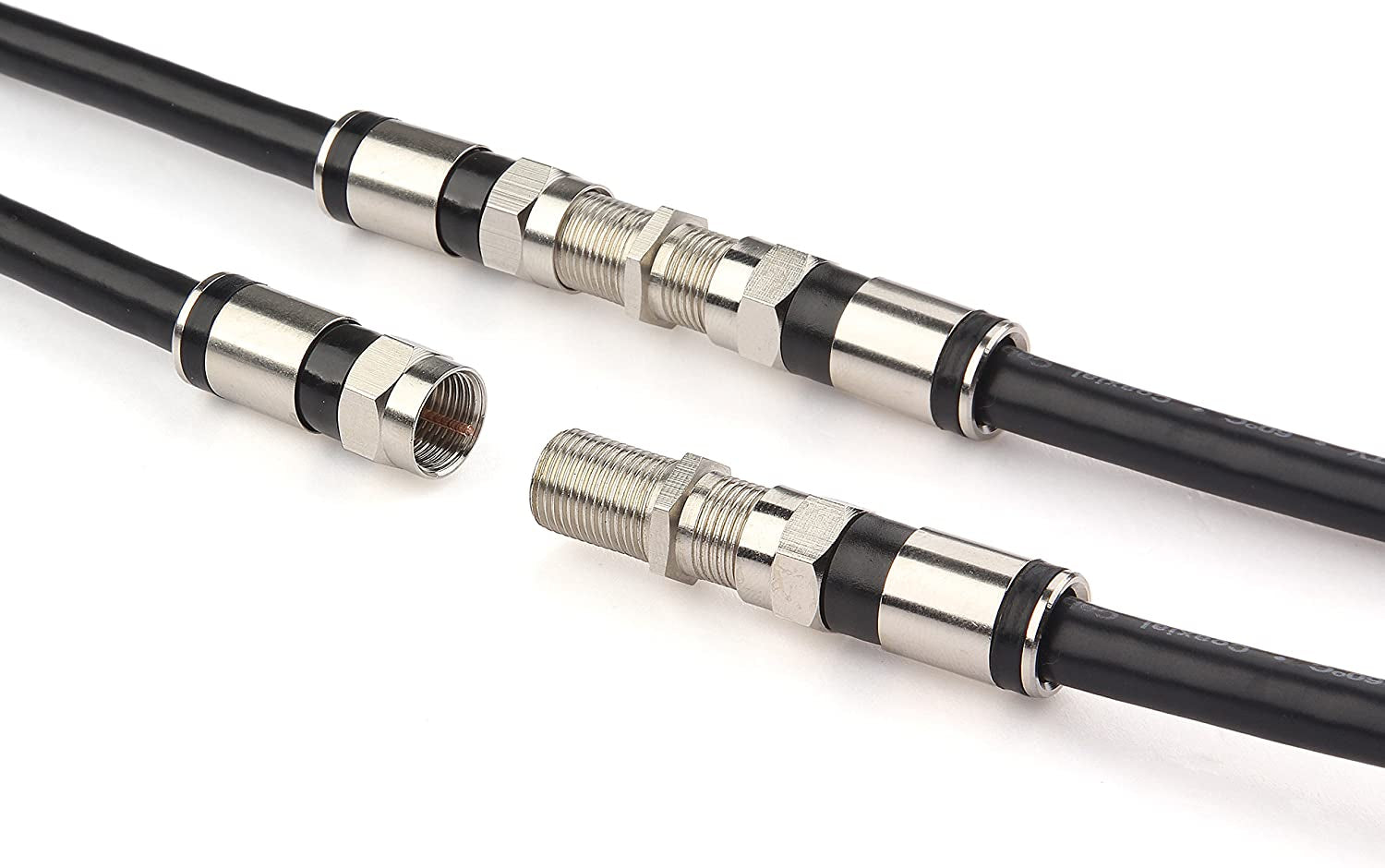 Coaxial Cable Short (4 Feet) with RG6 Coax Cable Connector (And F-Type Cable Extension Adapter) Black Coax Satellite TV 75 Ohm