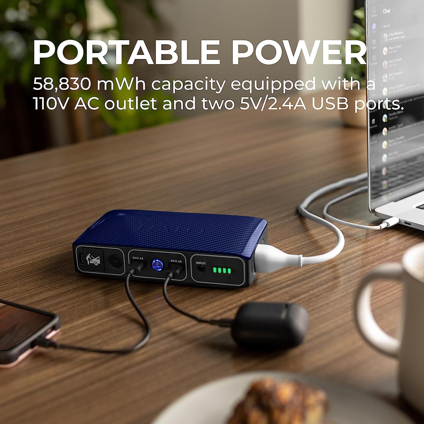 Bolt 58830 ACDC Portable Car Battery Jump Starter | 58.8Wh USB Power Bank with AC Outlet, Emergency Floodlight & Charger, Jumps Cars Suvs & Trucks, Powers Phones & Laptops, TSA Approved — Blue