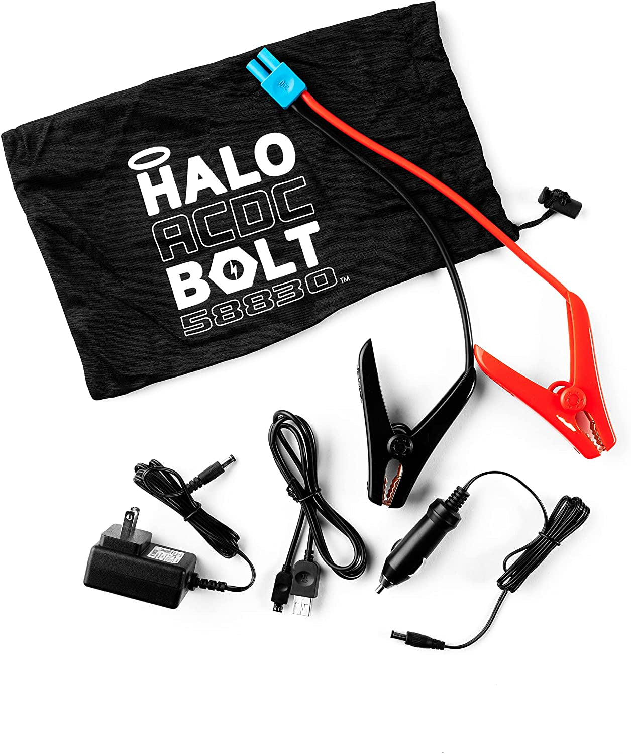 Bolt 58830 ACDC Portable Car Battery Jump Starter | 58.8Wh USB Power Bank with AC Outlet, Emergency Floodlight & Charger, Jumps Cars Suvs & Trucks, Powers Phones & Laptops, TSA Approved — Blue